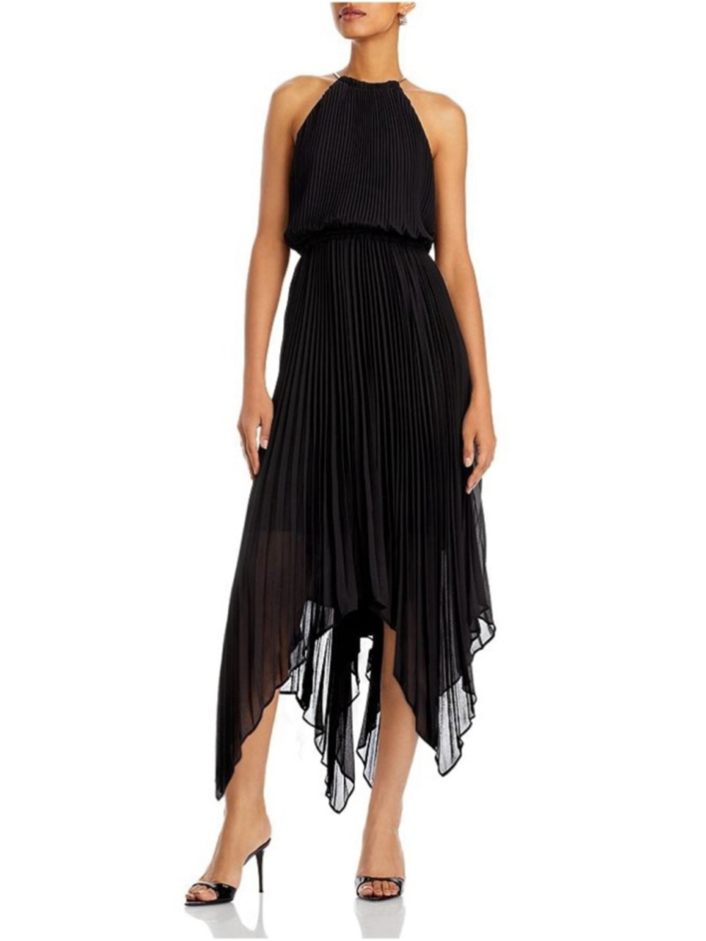 NEW Michael Kors Sz L Pleated Georgette Halter Dress Black